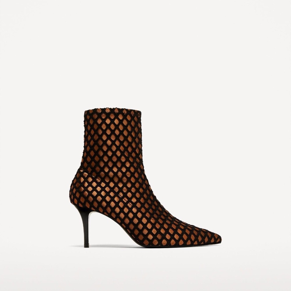 NWT Zara Black Bronze High Heel Mesh Ankle Boots - Picture 5 of 8